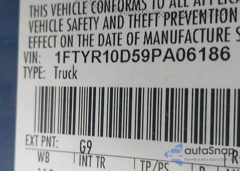 2009 Ford Ranger Xl z USA, uszkodzony, nr VIN 1FTYR10D59PA06186